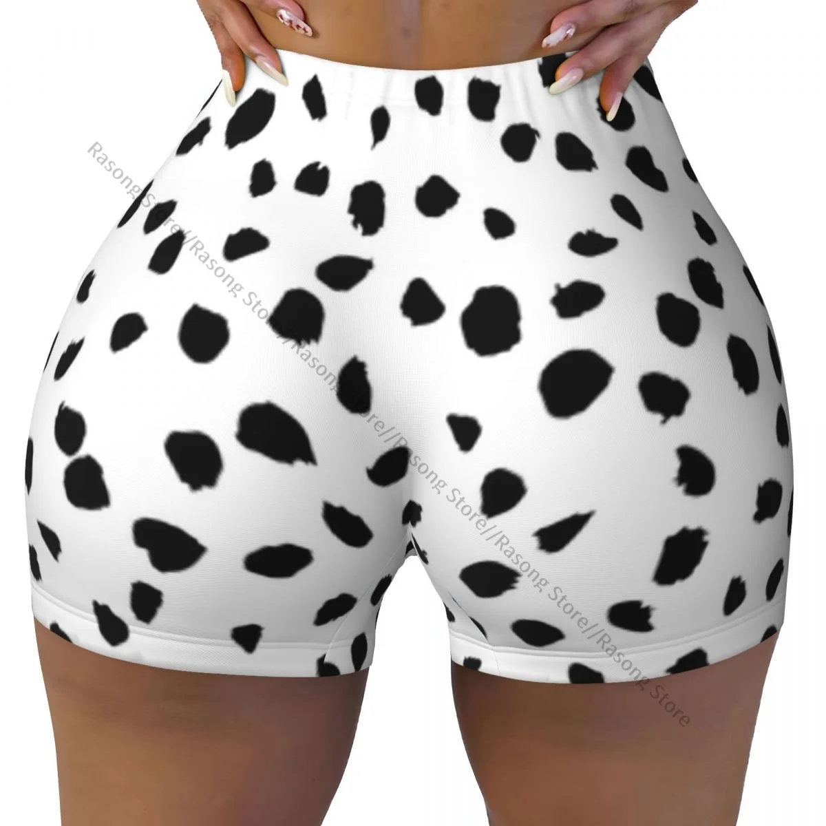 Push Up Short Elasticity Scrunch Butt Dalmatian Dog Print Running Shorts Sports Shorts Womens Clothes Gym