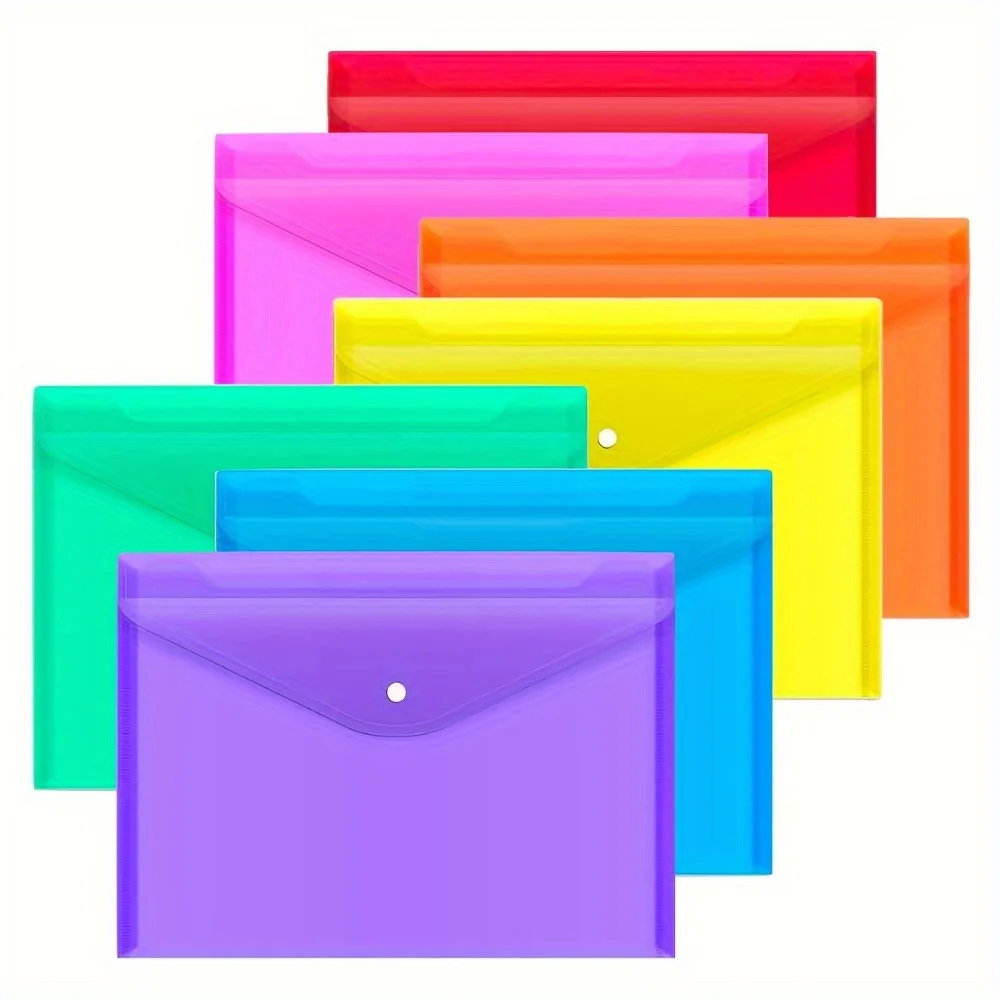 A4/Letter Size File Bags with Snap Button Closure - Durable PVC Document Folders for School, Office & Home Organization