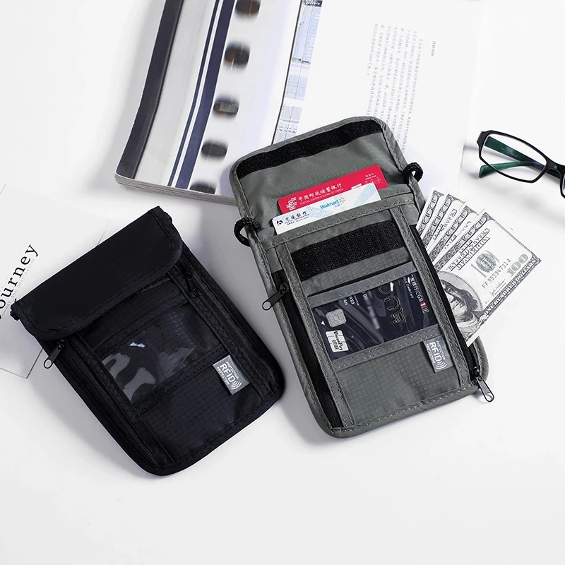1 Pcs Waterproof RFID Nylon storage bag Travel document Card passport Bag Neck Wallet Money Document Card Passport Pouch