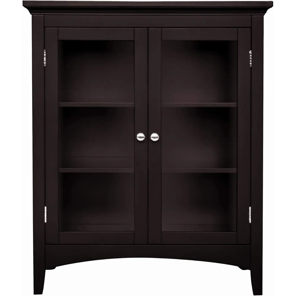 

Home Madison Wooden Floor Cabinet with 2 Glass Doors, Espresso