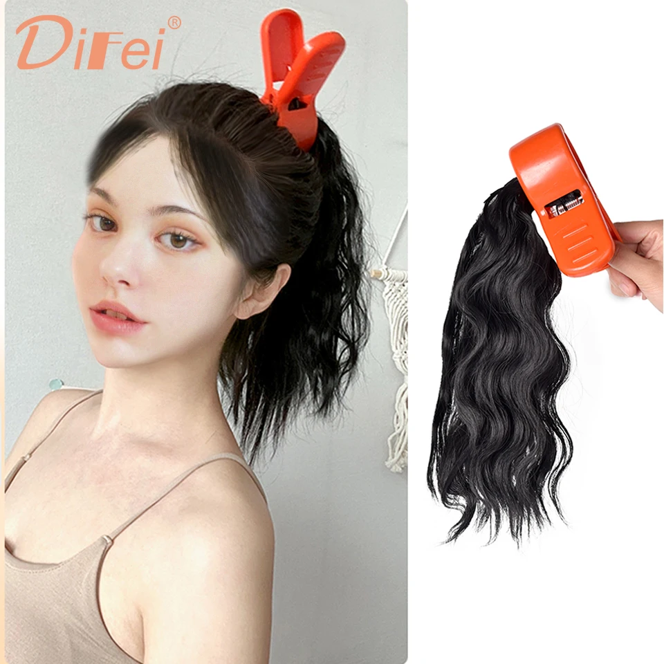 

DIFEI Synthetic Wig Ponytail Cartoon Girl Miyazaki Hayao Cartoon With Cute Hairpin Short Curly Ponytail Funny Fake Braids