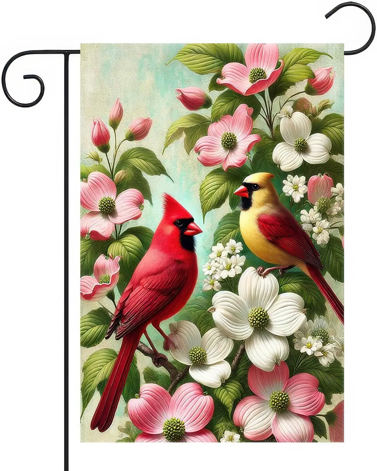 Spring Cardinal Garden Flag 12×18 Inch Double Sided Yellow Red Bird Flower Yard Flag Decorations for Lawn Yard Outdoor Birdh SSL