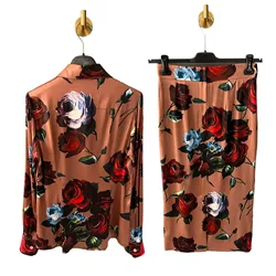 2024 Fashion Women Rose Positioning Print Series Shirts Skirts Set New Color Sicilian High Quality  Luxury Brand Designer