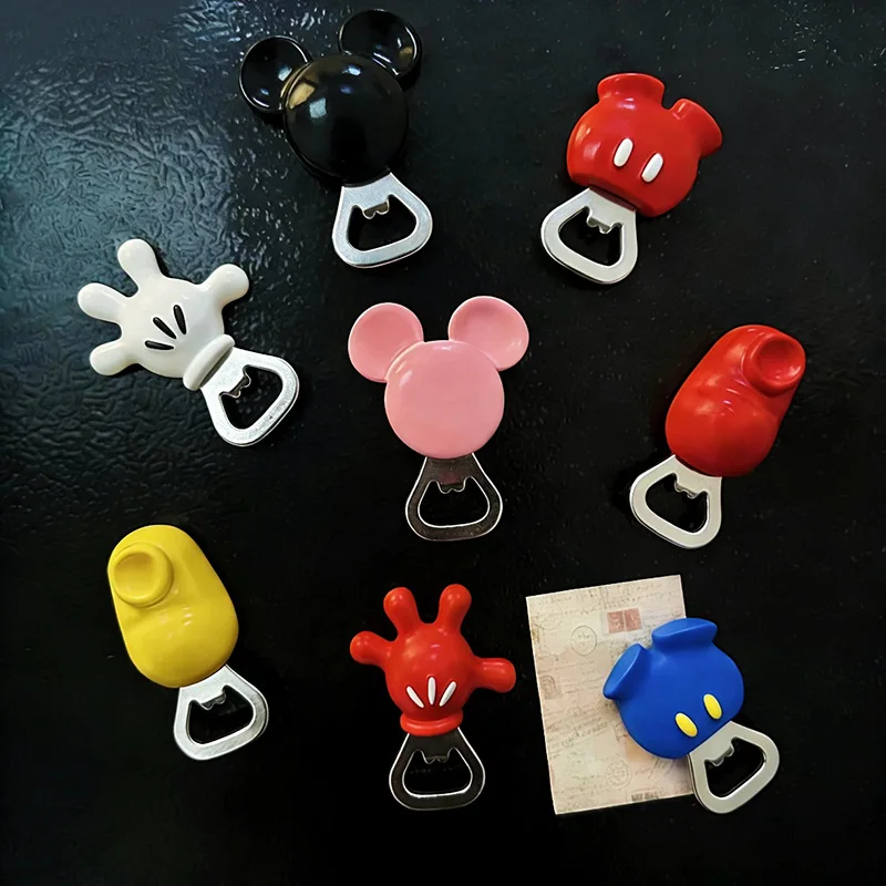 disney mickey anime merchandise fridge magnets, cute cartoon bottle openers, home decorations, creative kitchen decorations