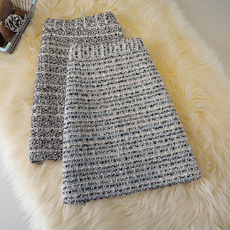 Autumn and winter woolen elegant short skirt women's waist small fresh lattice skirt