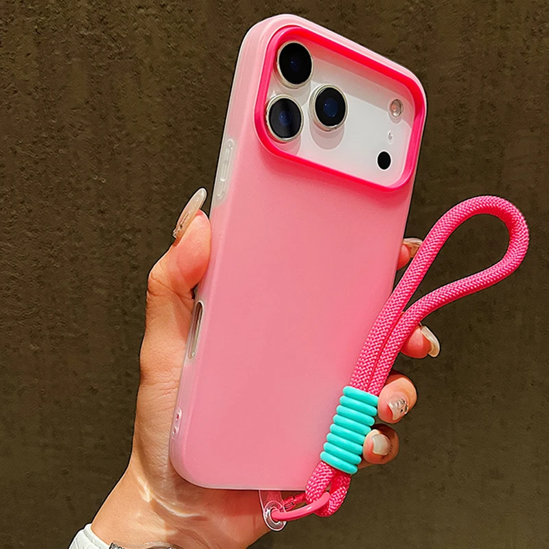 2in1 mit Handschlaufe Lanyard Jelly Silikon Handyhülle für iPhone 17 16 15 14 13 12 11 Pro Max 17 Air 7 8 Plus X XS XR Cover