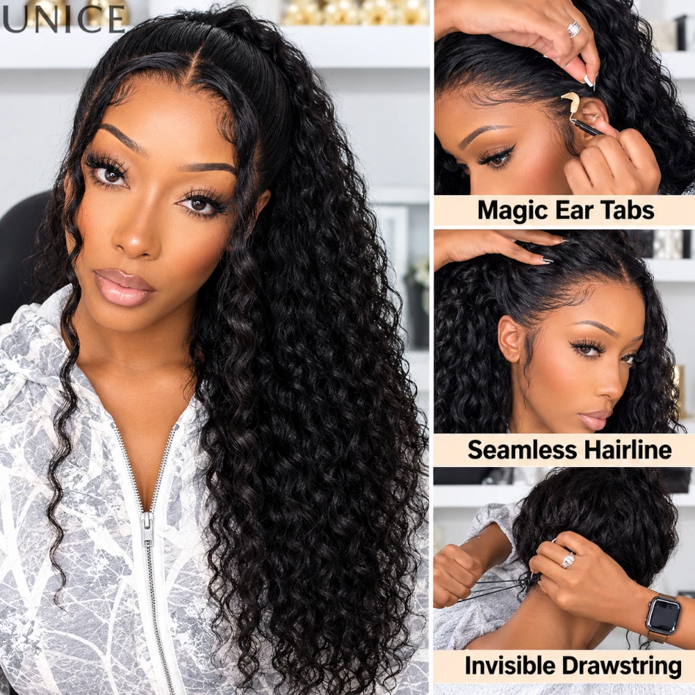 UNICE Bye-Bye Slip 7x5 & 13x4 Lace Water Wave Human Hair Wig With Baby Hair & Drawstring Glueless Wig Ready To Wear