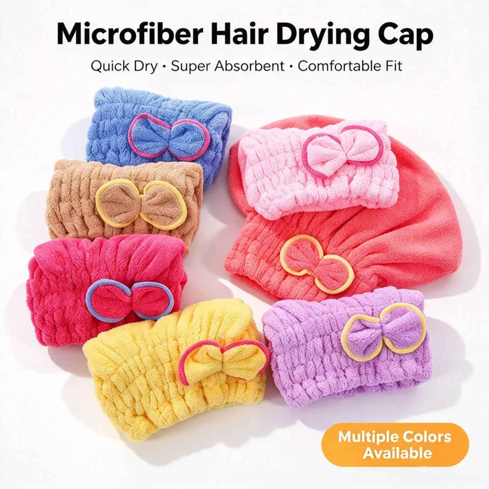AXOTEN Microfiber Hair Drying Cap Bowknot Quick Dry Hair Towel Wrap Super Absorbent Bath Turban Hat for Women Bathroom Shower Sp
