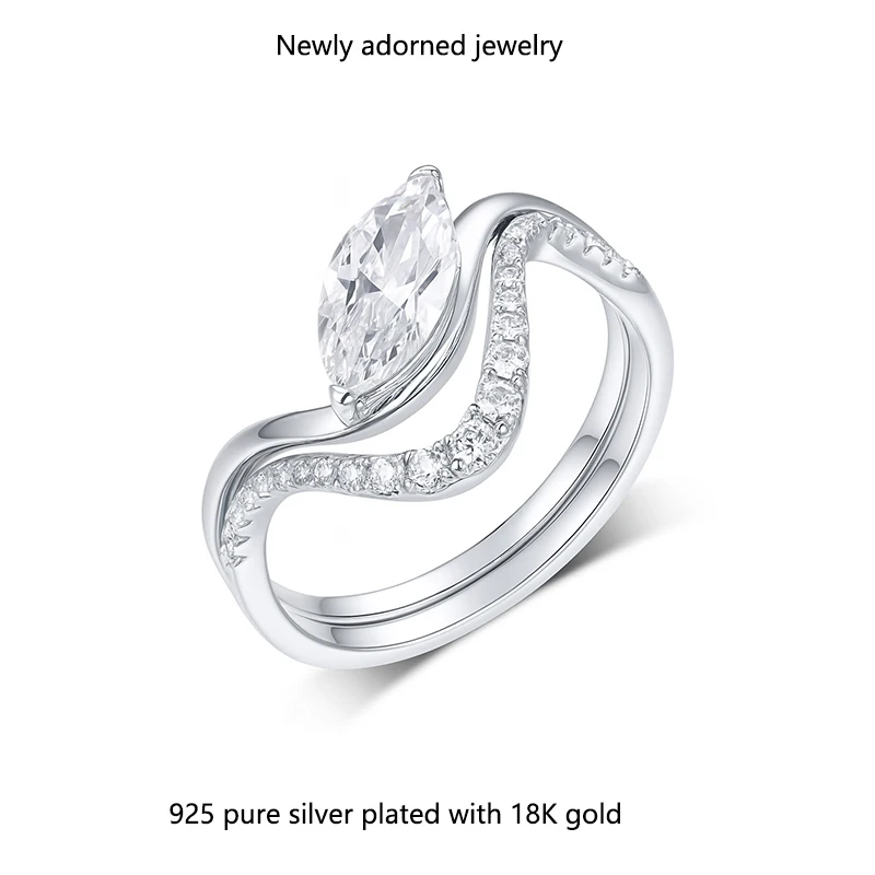 

S925 silver 1.0ct moissanite set ring, marquise main stone, stacked design, popular among women, bestseller on independent onlin