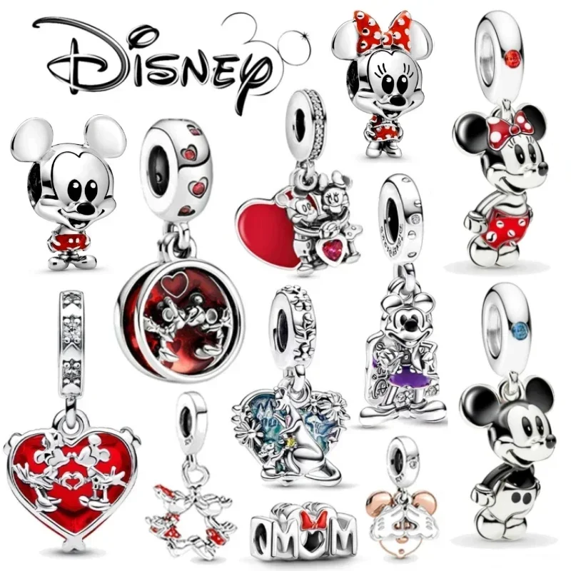 Disney 925 Silver Mickey Mouse Minnie Bow Collection Beads Stitch Birthday Charms Fit Pandora Bracelets, Jewelry, Women's Gifts