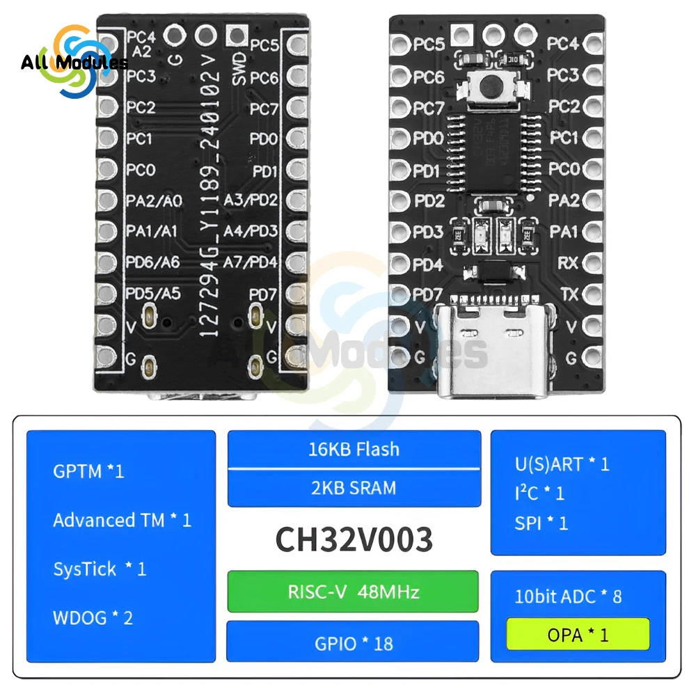Placa de desenvolvimento de placa principal ch32v003f4p6, módulo microcontrolador ch32v003, processador RISC-V, interface TYPE-C