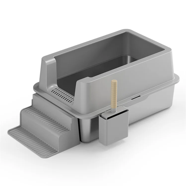 2025 Extra Large Stainless Steel Open Cat Litter Box Anti-Corrosion Semi-Enclosed Pet Cat Toilet 20L Inner Space Made Durable PP