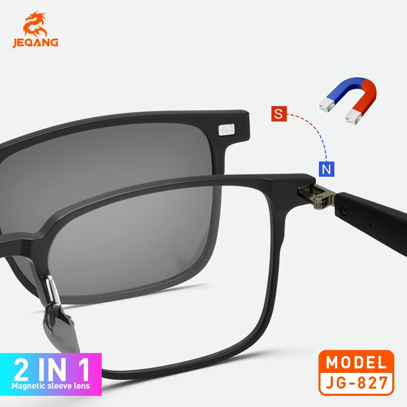 JEQANG JG-827 Occhiali da sole intelligenti Bluetooth 2N1 Due lenti magneticamente sostituibili