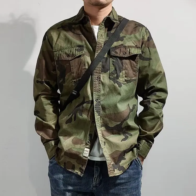 

Spring Summer Camouflage Workwear irt Men's Casual Long Sve Cotton Labor Protection Outerwear Durable Youth Faion