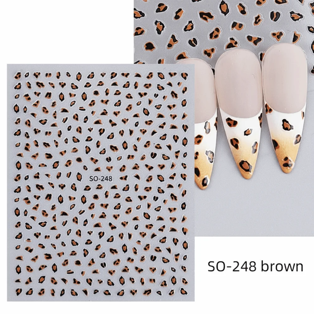 Brown Black Pink Colors Leopard Print Nail Stickers Easy To Apply Self-Adhesive Nail Art Stickers Caramel Colorway