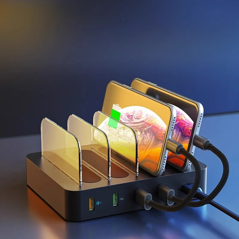 Minimalist Charging Organizer Box AI Smart Charger QC Fast Charging Dock Multi Port USB LED-Controlled Charging Base