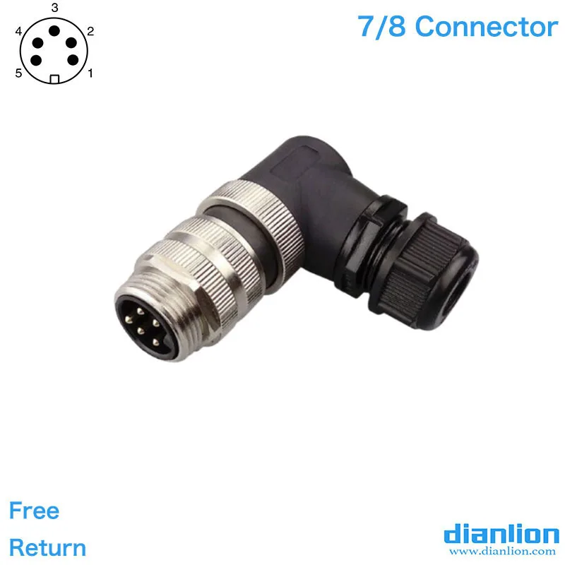 

7/8 Connector, Male,3Pin, 4Pin, 5Pin , Straight , P67, Power Connector