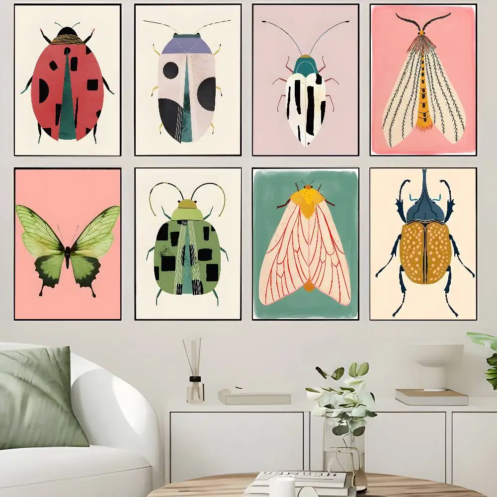 

Butterfly Wall Art Ladybug Tiger Moth Beetle Classic Movie Posters Whitepaper Sticker Room Bar Cafe Aesthetic Art Wall Painting