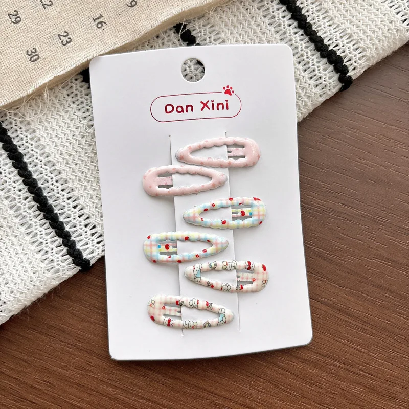 6pc/set Cute Small Colorful Polka Dot BB Hair Clips for Kids Side Bangs Fringe Snap Claw Floral Toddler Barrettes Daily Headwear