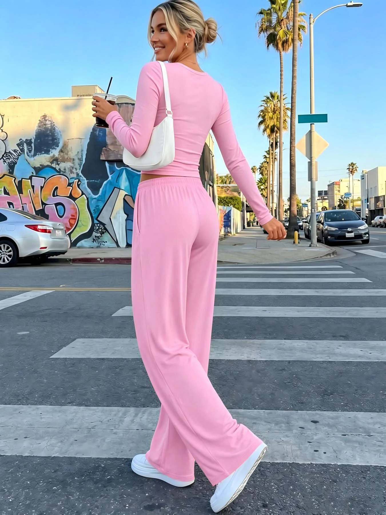2026 Spring and Autumn New Cross-border Casual Crew Neck Short Long Sleeve Drawstring Pants Fashion Casual Set Women