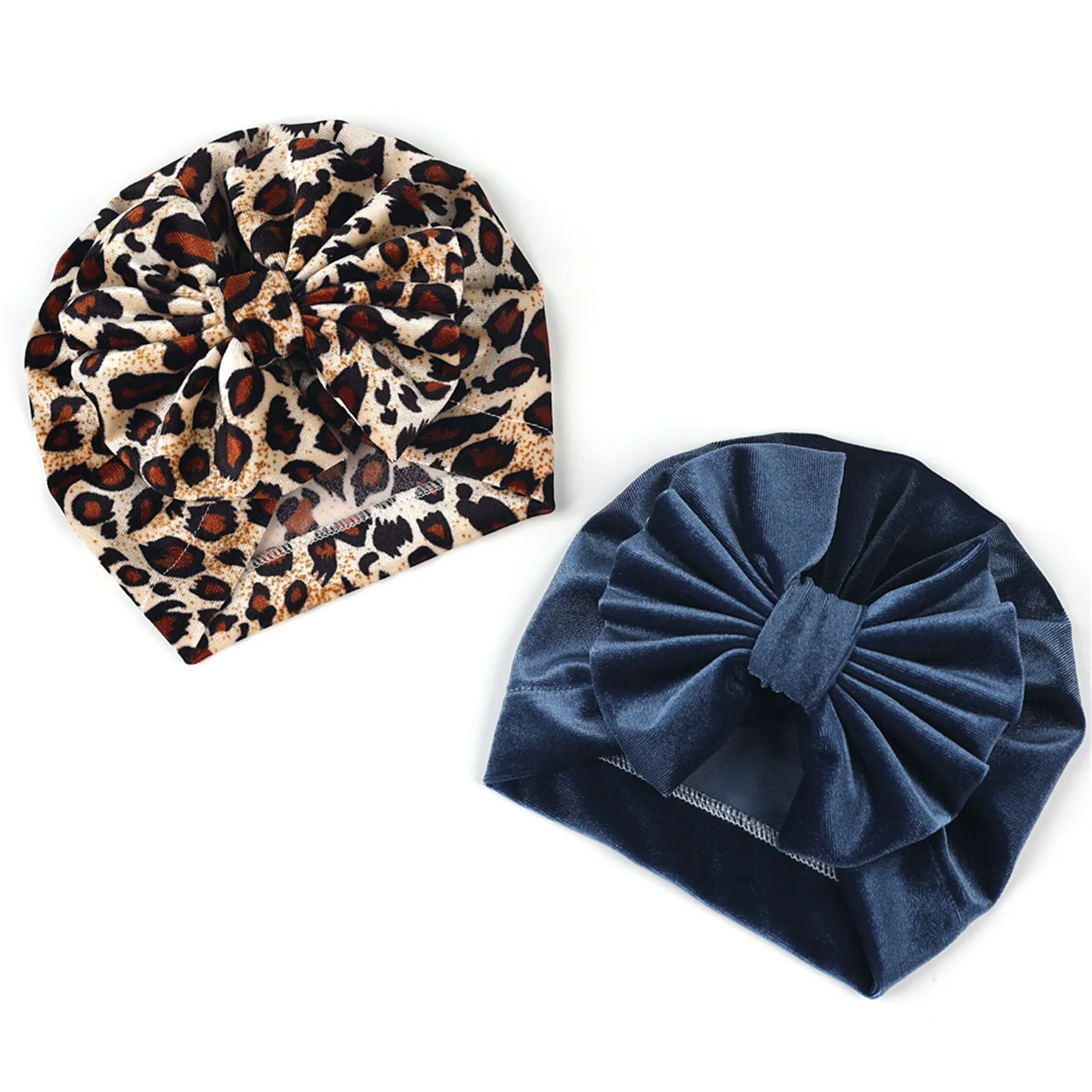 Newborn Velvet Hats, Solid Color Bowknot Warm Soft Autumn Winter Cap for Baby Boys and Girls image 5