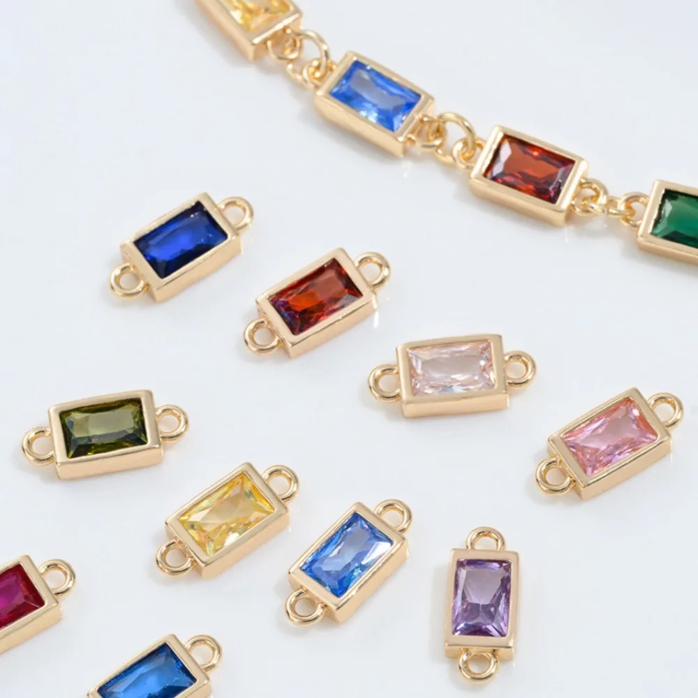 

1Pcs Copper Charms 14K Gold Color Rectangle Inlaid Zircon Double Hanging Handmade DIY Jewelry Accessories Bracelet Material