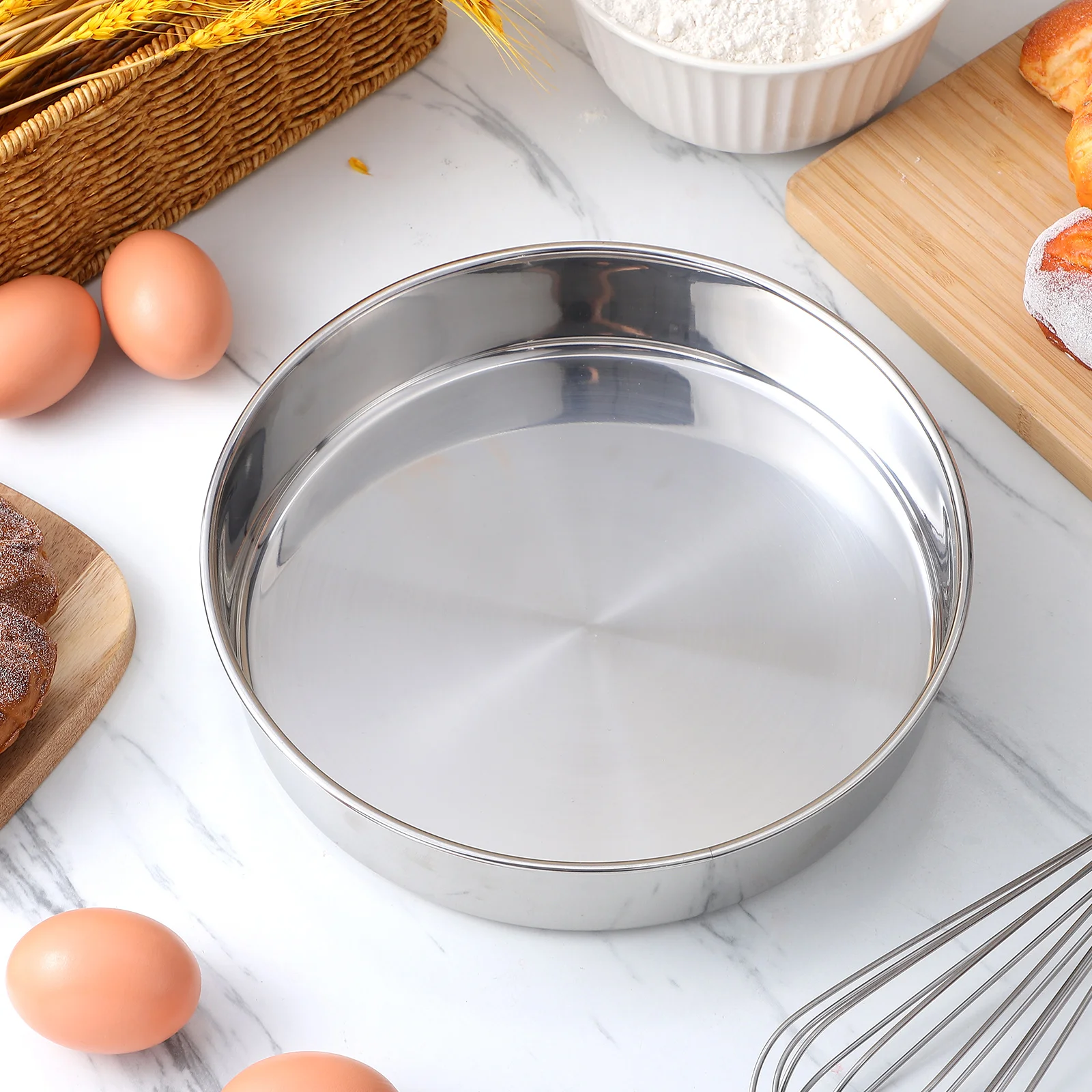 

2pcs Stainless Steel Cake Pan Baking Tin 24CM Round Oven Supplies Food Tray Metal Plate Cake Making Molds Chocolate