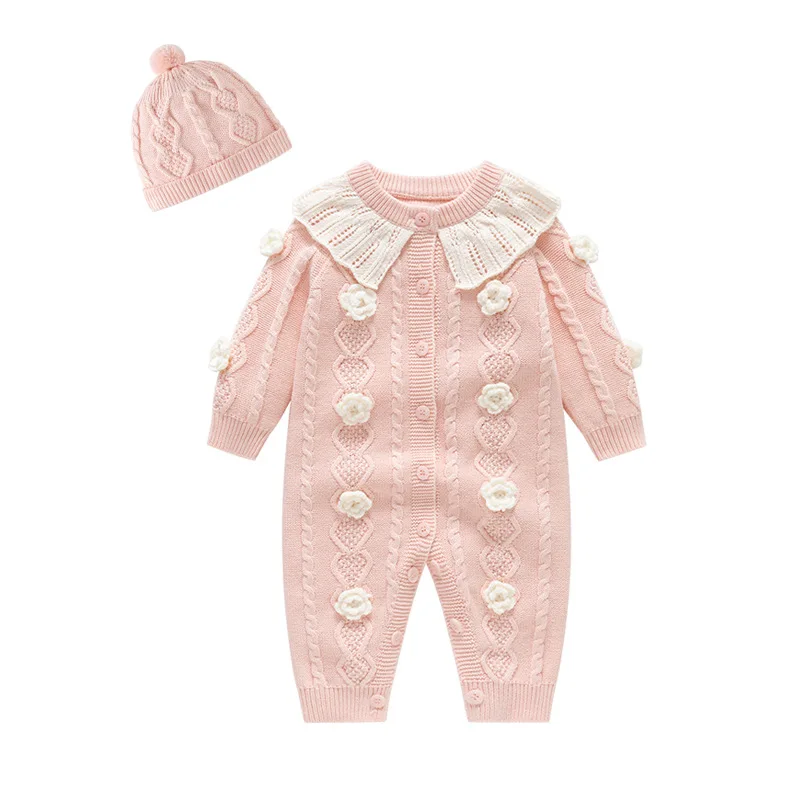 

Newborn Baby Clothes Autumn Winter Knitted Romper Bodysuit Cute Floral Print Princess Gift for Birthday 0-24 Months Infant Girls