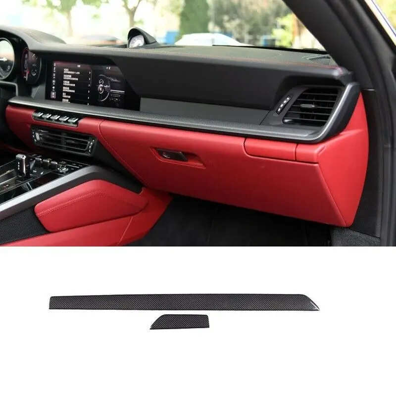 

2PCS Real Dry Carbon Interior Central Console Instrument Copilot Panel Trim For Porsche 911 992 Carrera 4 4S Turbo S 2019-2023