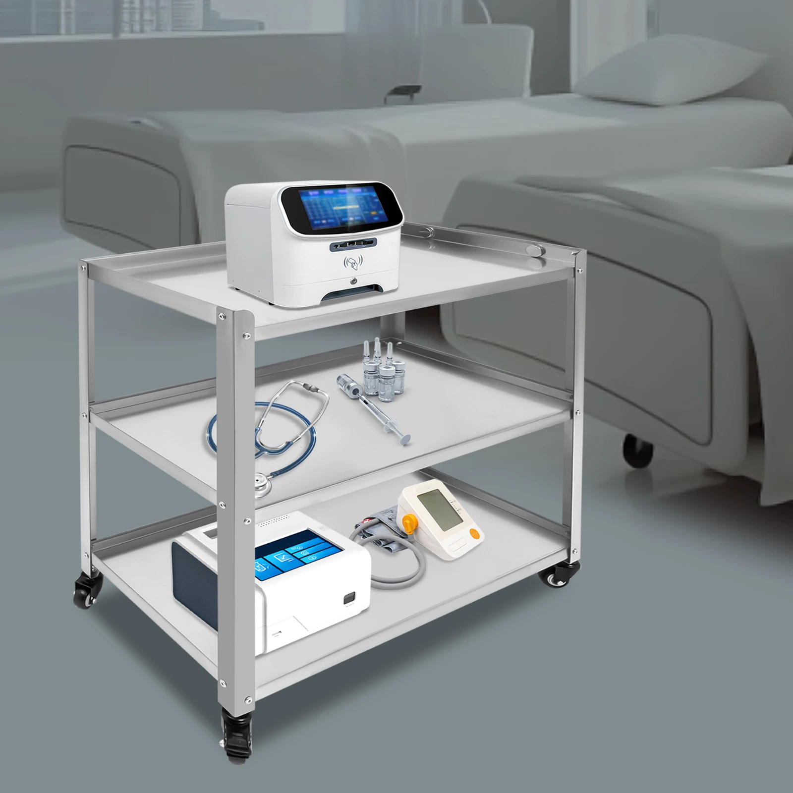 3-Tier Kitchen Cart Kitchen Trolley Car Serving Trolley Transport Cart 136kg Capacity Mobile Workstation