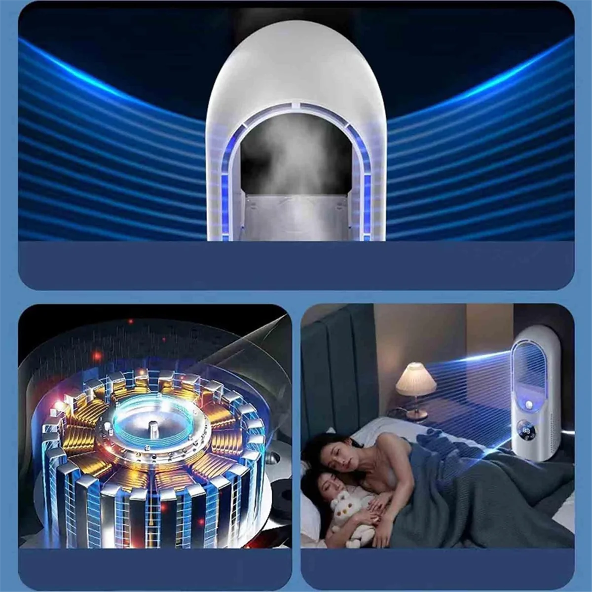 A14G-مروحة كهربائية بدون شفرات، مروحة تبريد منزلية، مروحة مكتبية مبردة بالماء باللون الأزرق