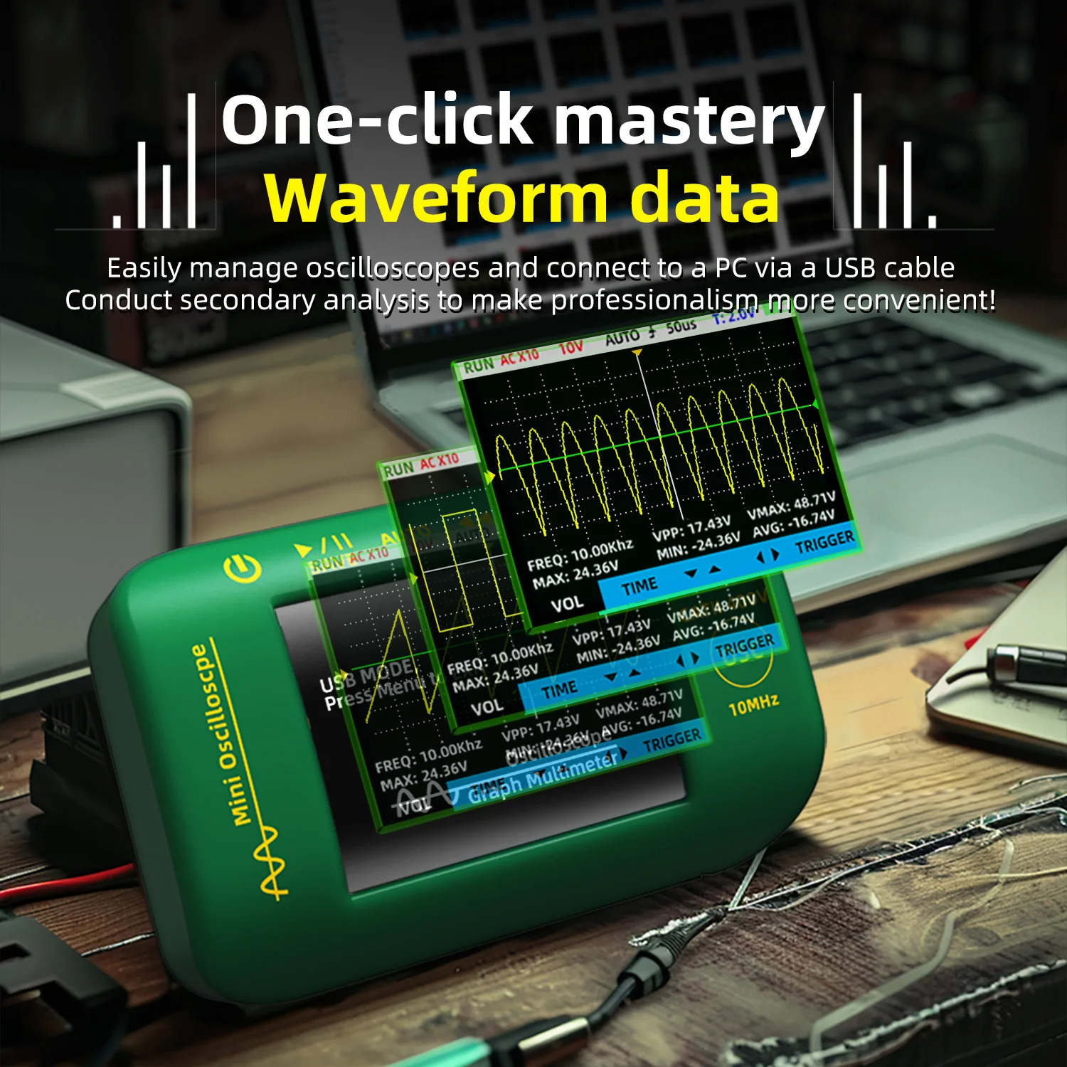OT2 2-in-1 Digital Oscilloscope Multimeter 10MHz 48MSa/s Signal Generator LCD Display Data Storage Graphic Tester Repair Tool