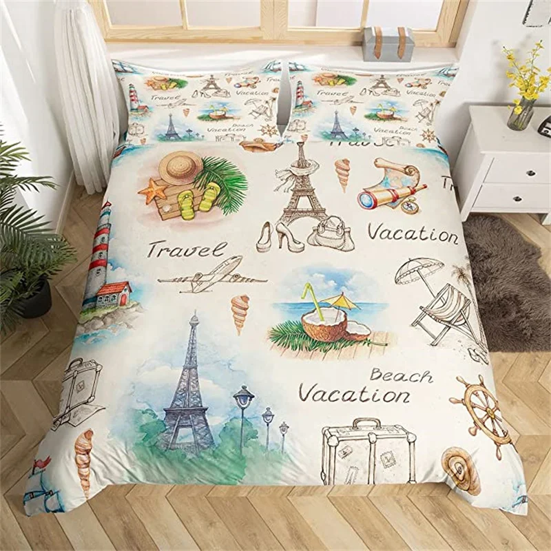 Eiffel Tower Duvet Cover Single Queen Beach Vacation Bedding Set Polyester French Style Painting Comforter Cover For Boys Girls