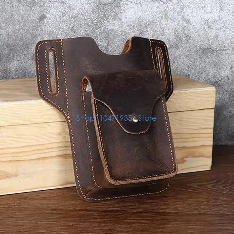 0XLD Portable Belt Bag Leather Men's Outdoor Belt Bag Horse Leather Bag