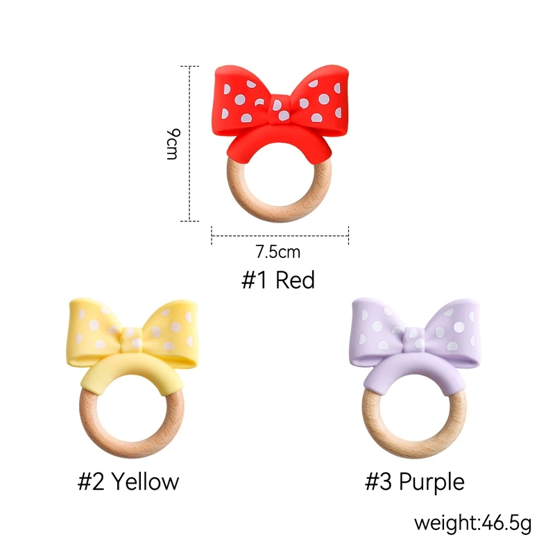 Baby Silicone Teether Toys Food Grade Silicone Bow Wooden Ring Bracelet Teething Toys For Baby Soothing Tooth Chew Teething Toys