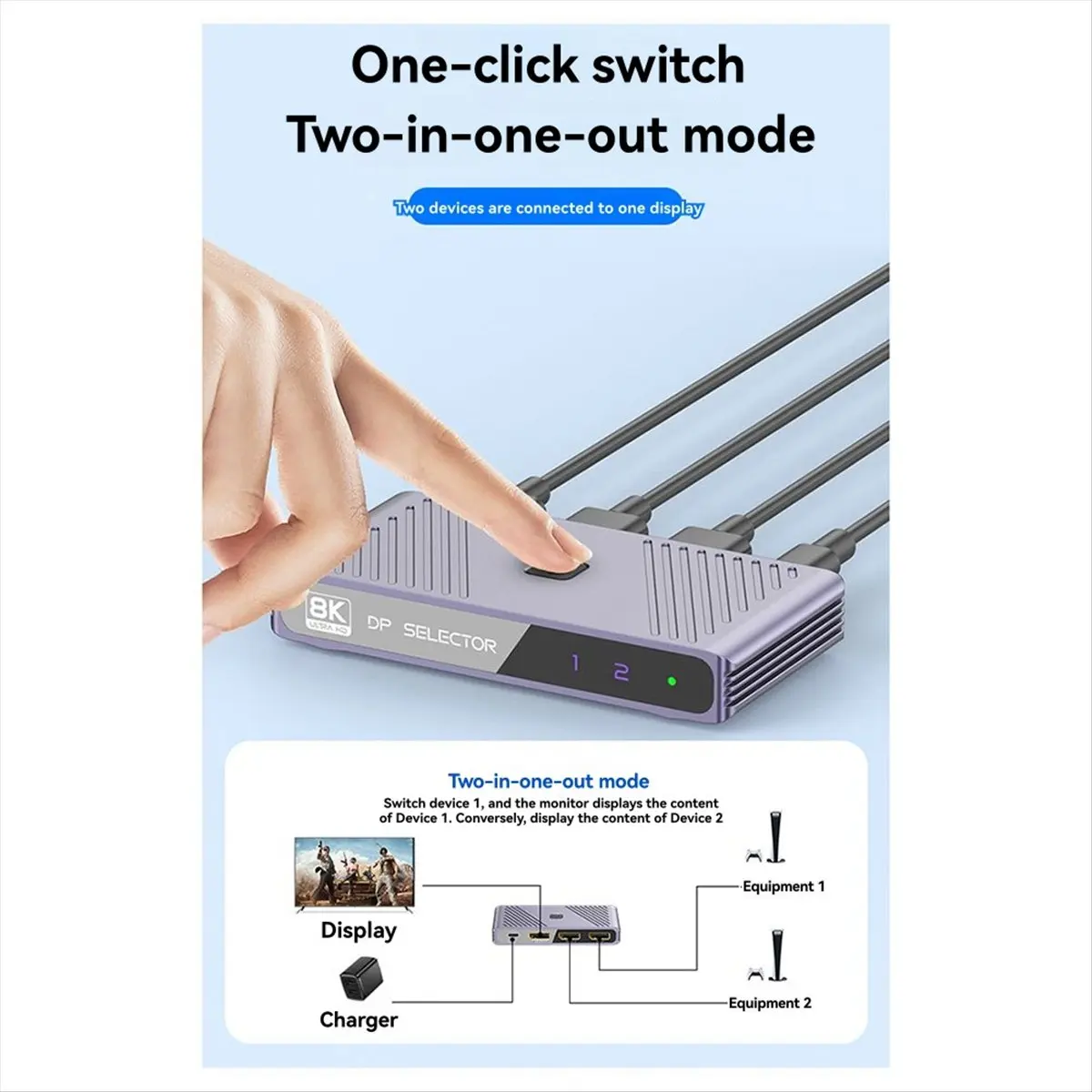 A99X DP Celector DP1.4 Switcher 8K60Hz 4K144 160Hz HD Computer for Display Converter Two-in-One-Out Switch
