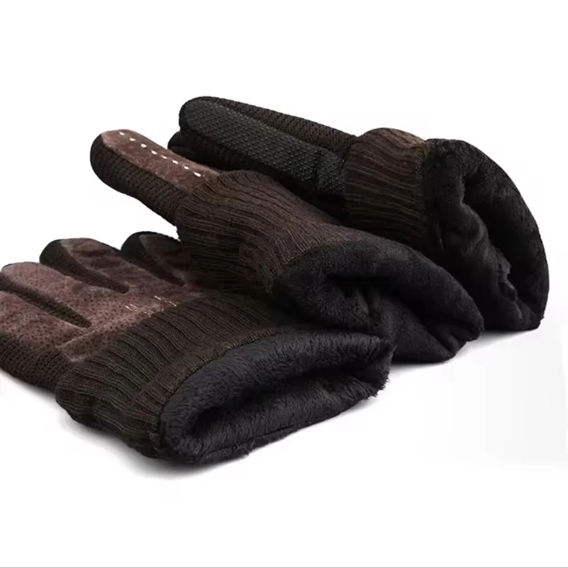 Gloves Men's Winter Cycling Motorcycle Windproof Cold Insulation Warm Leather Touch Screen Anti-Slip Thick Pile