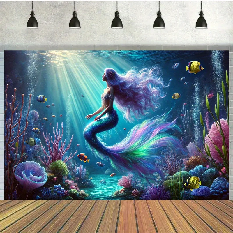 2D-Hintergrund, Meerjungfrau-Unterwasser-Hintergrund, Hintergrund aus Polyesterfasermaterial