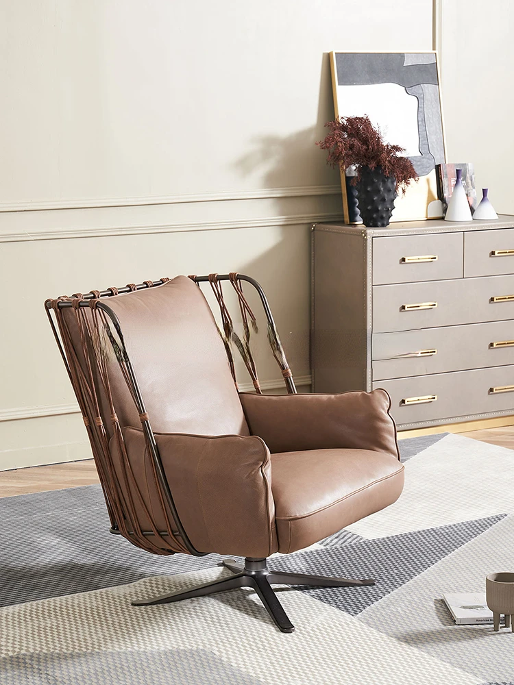 Lounge chair / with armrests / minimalist / full aniline leather /