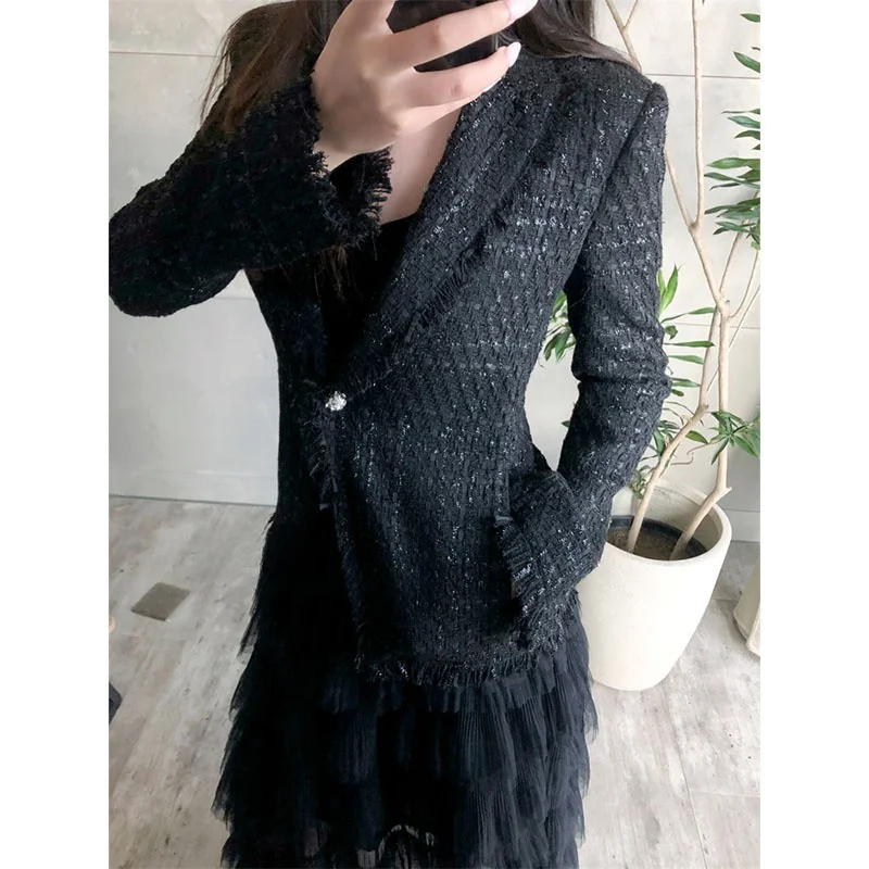 

Susan Autumn Winter Bla Slim Fit Пальто на пуговицах Ele Small Fraance Sle Pure Original Faionable Long Sve Suit Ja...