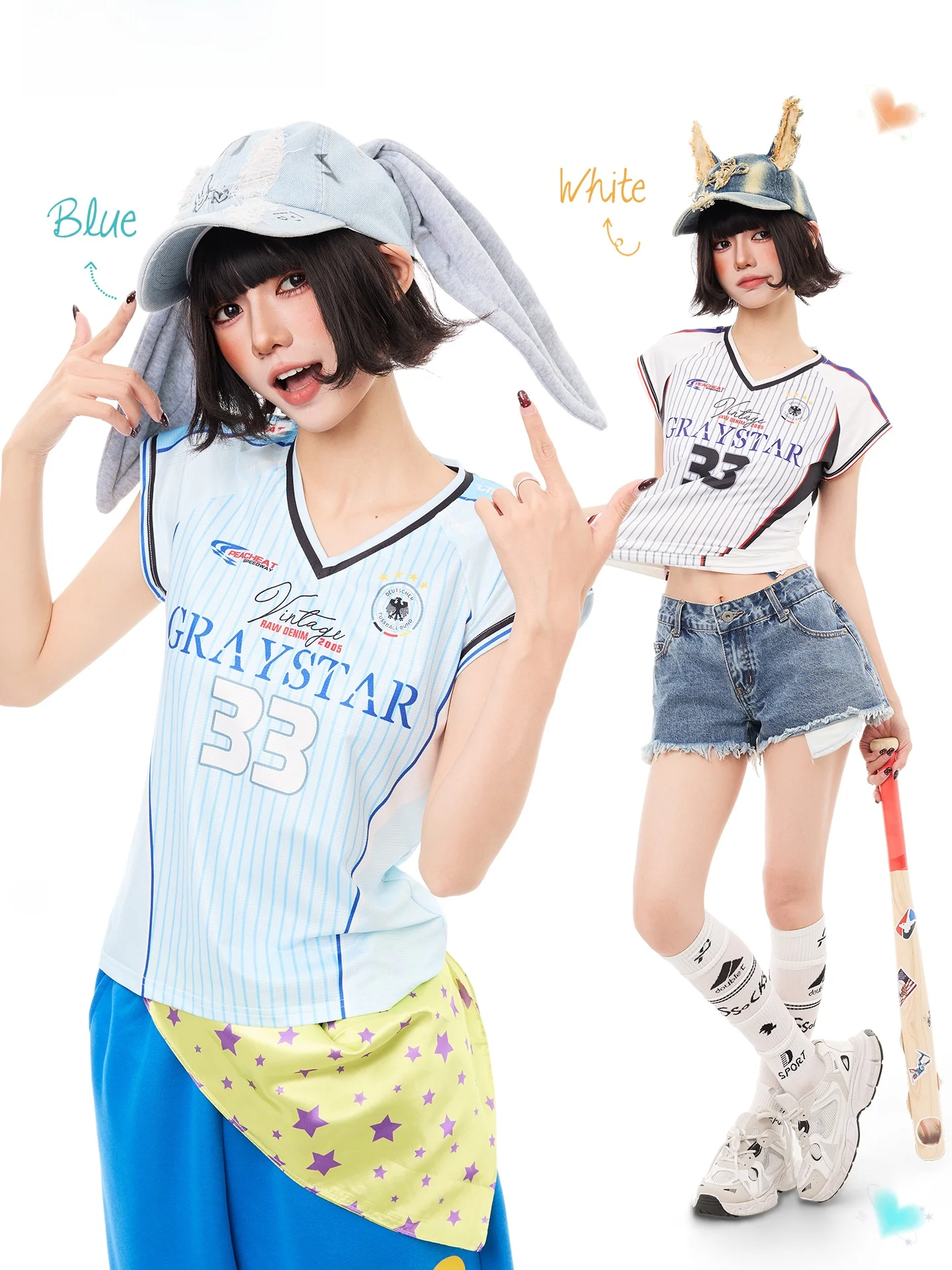K787 Short Sleeve Sporty Stripe American Girl T-Shirt Women's  Atmosphere Shoulder Baring Top Youth Fashion Trend