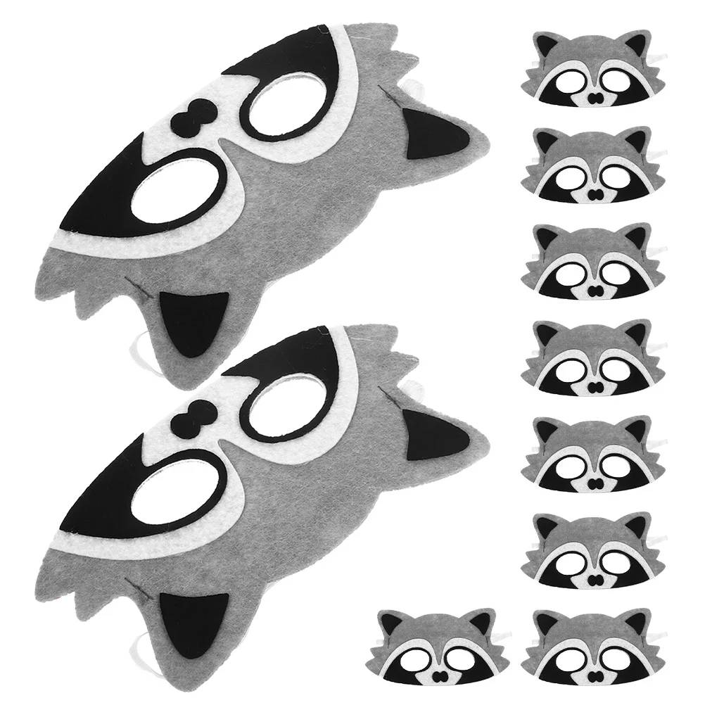 

10Pcs Cartoon Animal Masks Raccoon Shaped Felt Cosplay Props for Kids Jungle Themed Party Decorations Eye Covers