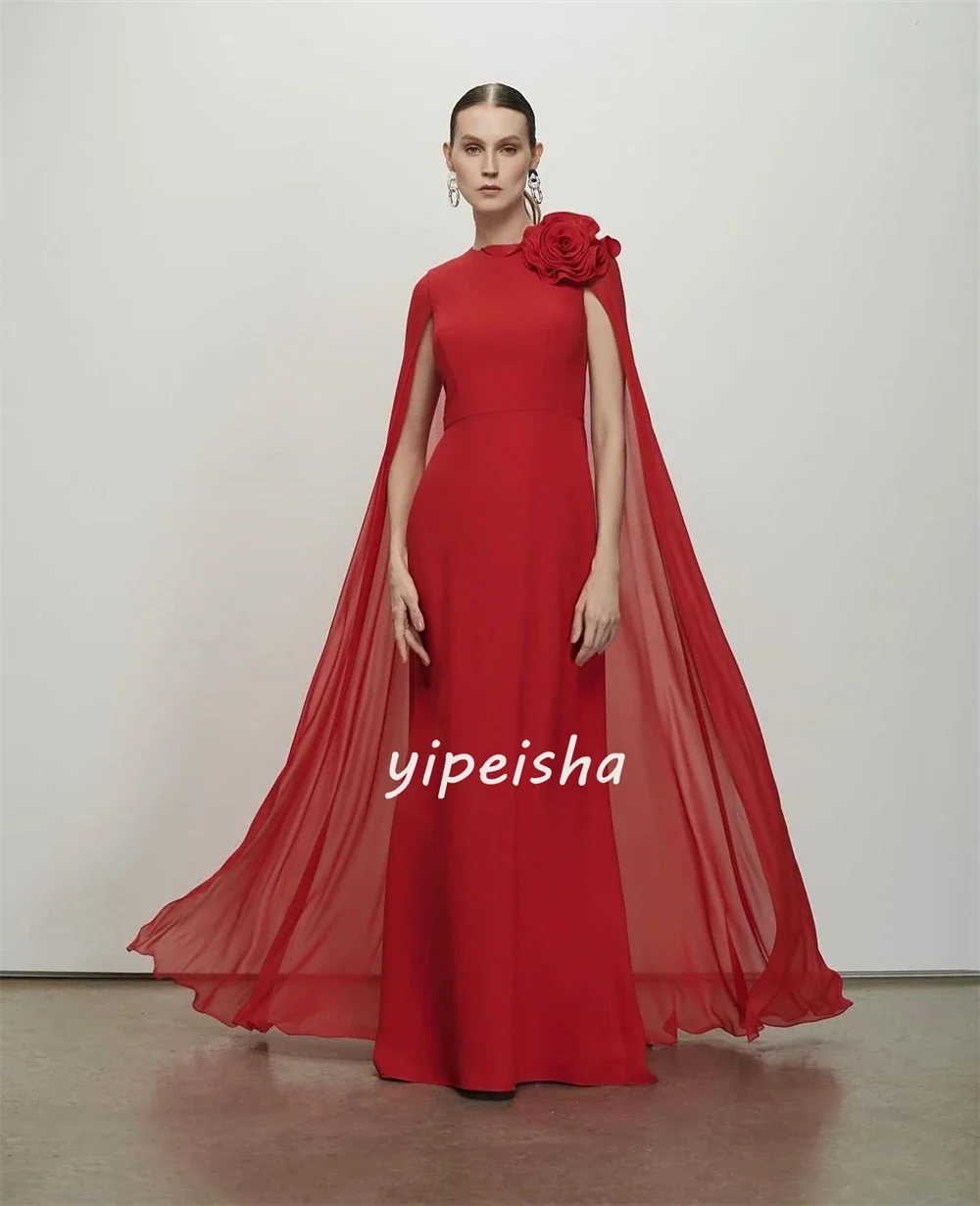 Vestido de ocasión a medida con cuello alto y línea A de Navidad fruncido con flores de Jersey personalizado vestidos largos