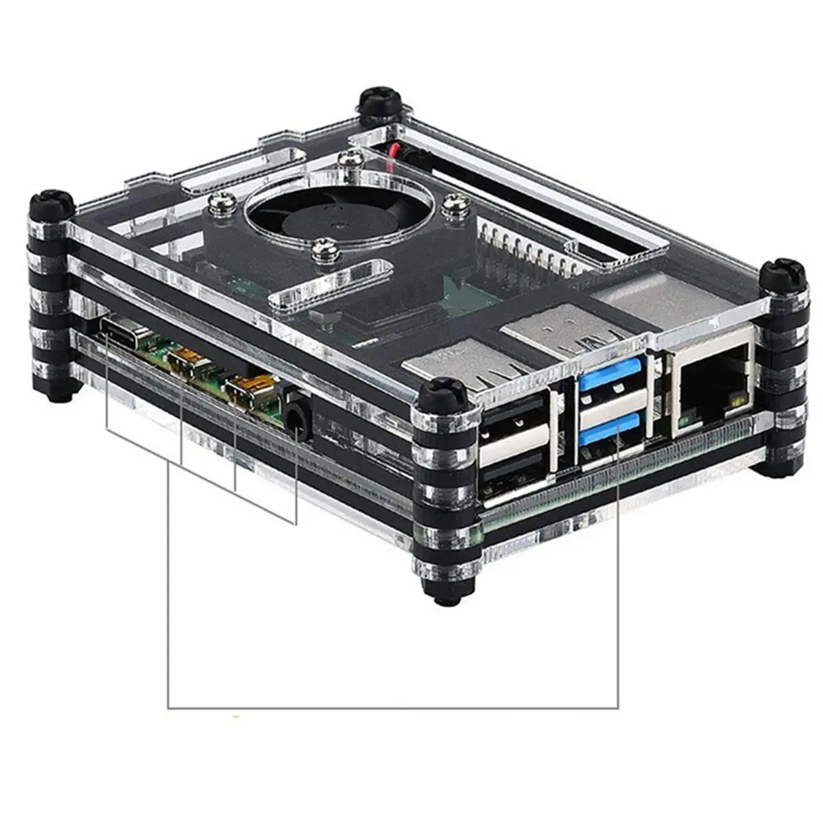 9 Layers Box Shell with Cooling Fan,Stackable Transparent Enclosure for B,Protective Cover with Heatsinks