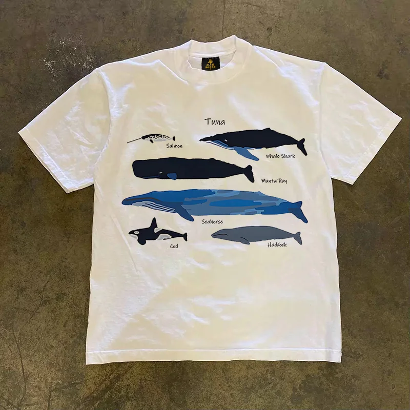 Loose Fit Cotton T-Shirt Short Sleeve Double Thread 260 Pure Cotton Men's Casual Printed Tee Sweat Absorbent Summer Wear