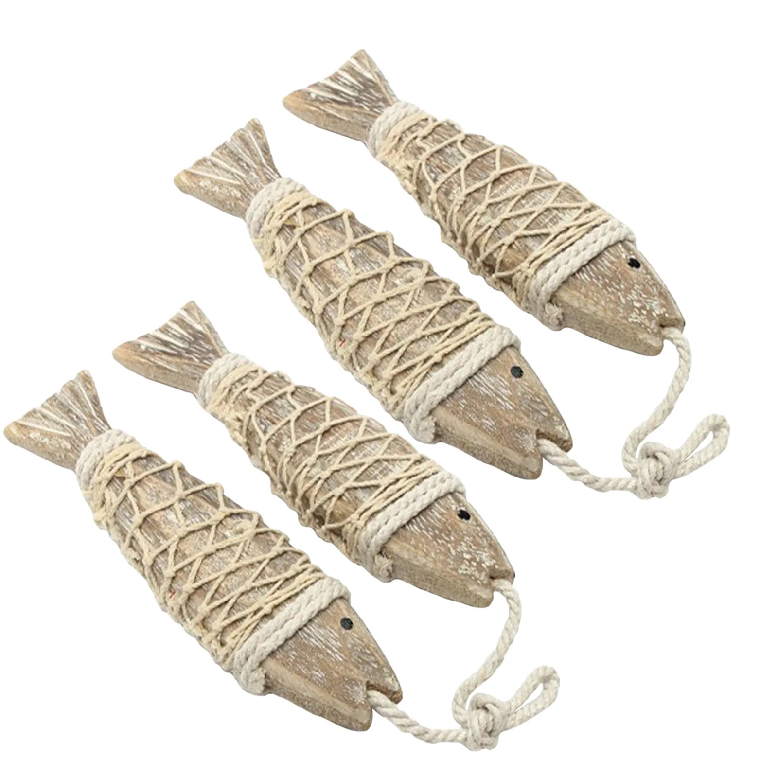 

2 Strings Wooden Fish Wall Hanging Decor Vintage Hand-Carved Nautical Ornament Mediterranean Rustic Coastal Beach Party