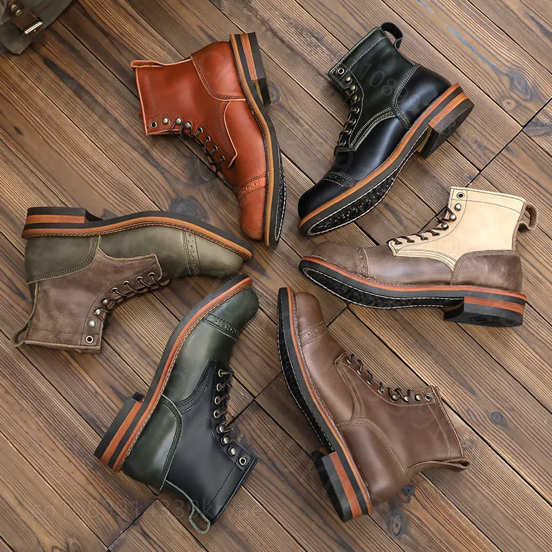Leather Shoes Men's Leather Casual Shoes Autumn and Winter Round Head Tooling Boots High Top Boots