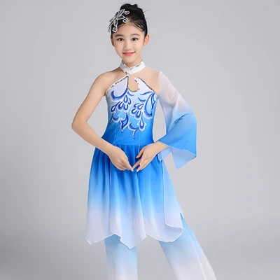 Children's classical dance one-sleeve sequined embroidered Chinese style girls elegant dance costumes fan dance yangge costumes