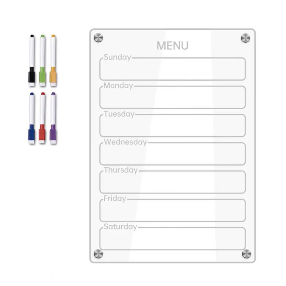 Tableau mémo magnétique en acrylique, licence hebdomadaire, signe exécutif avec 6 marqueurs, babillard de rappel de mémo effaçable