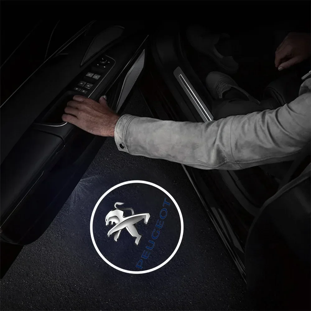 For Peugeot 208 3008 107 308 2008 207 508 607 301 106 406 2PCS Car Door HD Welcome Light Wireless Auto Emblem Projector Lamps
